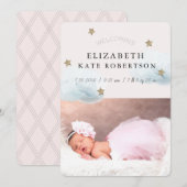 Stars & Clouds Meisje Roze Geboorte Aankondiging K (Voorkant / Achterkant)