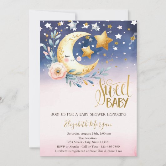 Stars Clouds Moon Flower Baby shower Kaart (Voorkant)