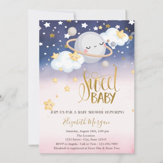 Stars Clouds Planet Ombre Baby shower Kaart (Voorkant)