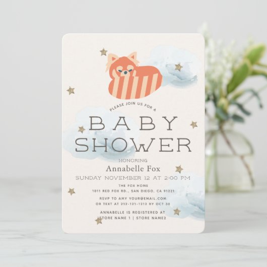 Stars & Clouds Red Panda Baby shower Uitnodiging (Staand voorkant)