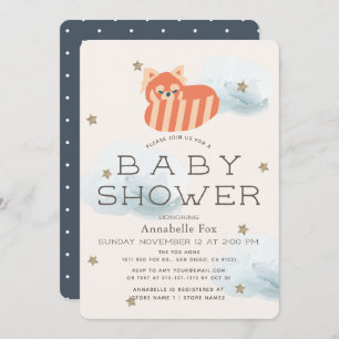 Stars & Clouds Red Panda Baby shower Uitnodiging