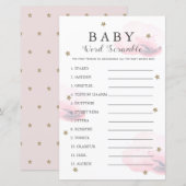 Stars & Clouds Word Scramble Baby shower Roze game (Voorkant / Achterkant)