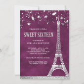 Stars Confetti Silver Eiffel Tower Plum Sweet 16 Kaart (Voorkant)