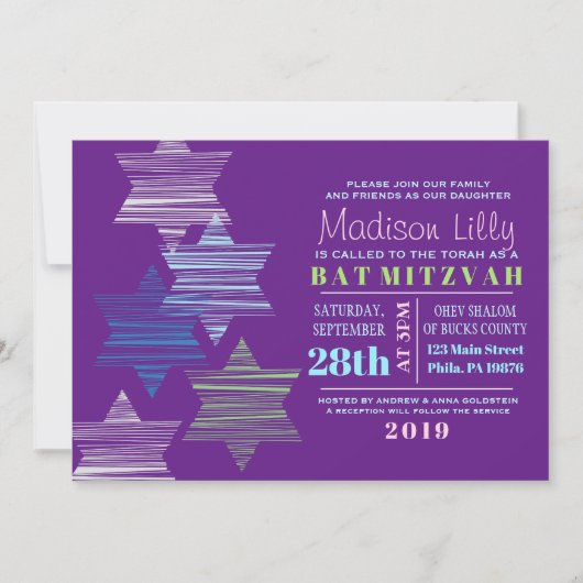 STARS CONNECTING Bat Mitzvah Invitation Kaart (Voorkant)