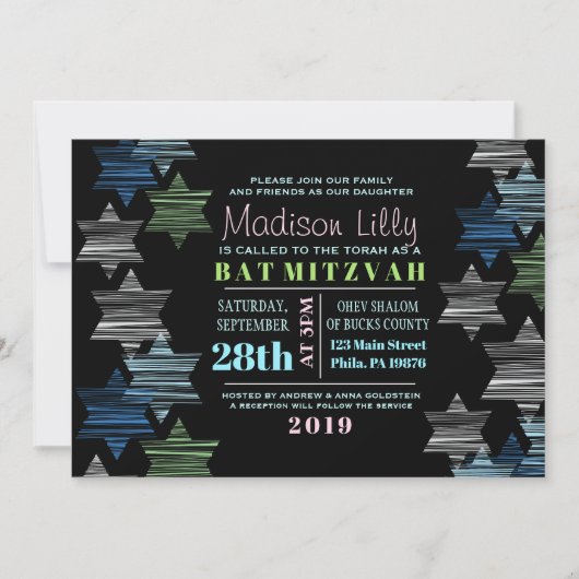 STARS CONNECTING Bat Mitzvah Invitation Kaart (Voorkant)
