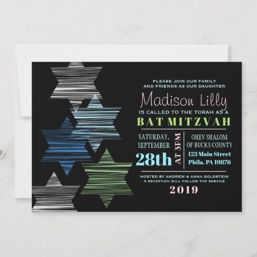 STARS CONNECTING Bat Mitzvah Invitation Kaart (Voorkant)