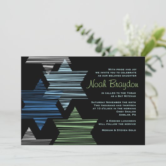 STARS CONNECTION Bar Bat Mitzvah Invitation Kaart (Staand voorkant)
