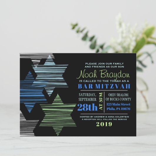STARS CONNECTION Bar Bat Mitzvah Invitation Kaart (Staand voorkant)