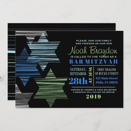 STARS CONNECTION Bar Bat Mitzvah Invitation Kaart (Voorkant / Achterkant)