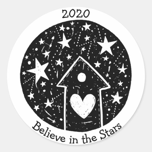 Stars & Constellations Home Waar het hart B/W is Ronde Sticker (Voorkant)