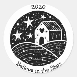Stars & Constellations House on Hill Night Sky B/W Ronde Sticker