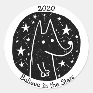 Stars & Constellations Starry Wolf Dreams B/W Ronde Sticker