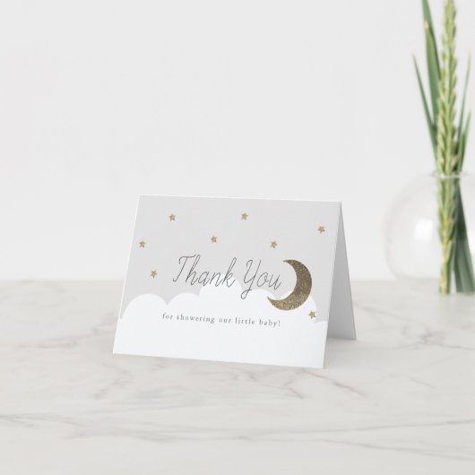 Stars & Crecent Moon Baby shower Grijs Bedankkaart (Voorkant)