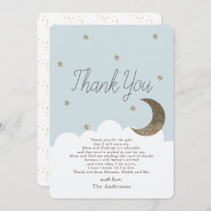 Stars & Crecsent Moon Blue Baby shower Dank je wel Kaart