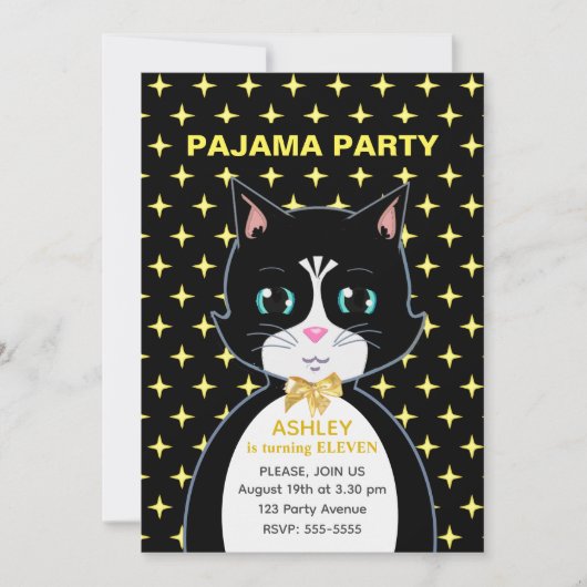 Stars & Cute Birthday Cat Pajama Party Kaart (Voorkant)
