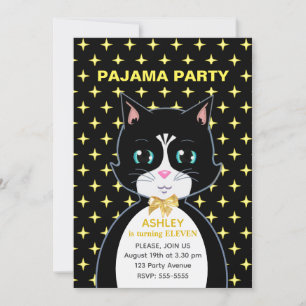 Stars & Cute Birthday Cat Pajama Party Kaart