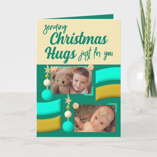 Stars en baubles kerst met goud en groen feestdagen kaart (Voorkant)