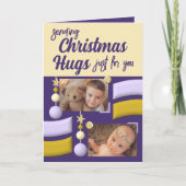 Stars en baubles kerst met goud en paars feestdagen kaart (Voorkant)