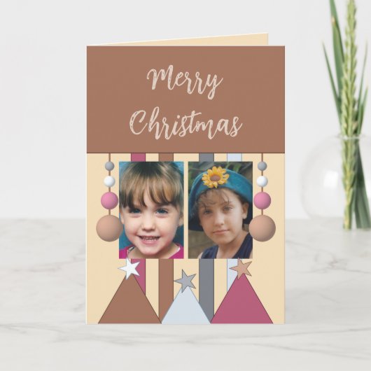 Stars en bubels maken kerstfoto's bruin feestdagen kaart (Voorkant)