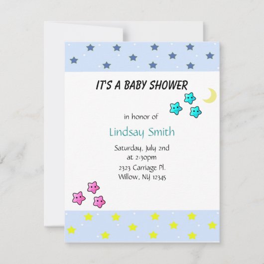Stars en Moon Baby shower Invitation Kaart (Voorkant)