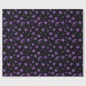 Stars en Moon Black Paars Plum Sparkly Cadeaupapier (Vlak)