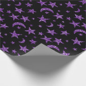 Stars en Moon Black Paars Plum Sparkly Cadeaupapier (Hoek)