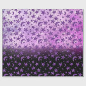 Stars en Moon Black Paars Plum Sparkly Ombre Cadeaupapier (Vlak)
