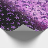 Stars en Moon Black Paars Plum Sparkly Ombre Cadeaupapier (Hoek)