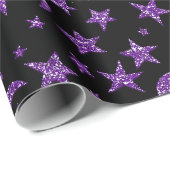 Stars en Moon Black Paars Plum Sparkly Ombre Cadeaupapier (Rol Hoek)