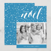 Stars en Snowflakes Joyeux Noël Blue Holiday Kaart (Voorkant / Achterkant)