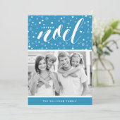 Stars en Snowflakes Joyeux Noël Blue Holiday Kaart (Staand voorkant)