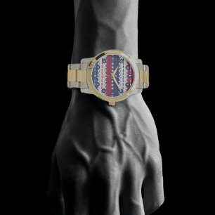 Stars en strepen - Patriottisch - Rood Blauw Horloge