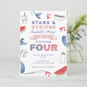 Stars en Stripes 4e verjaardag van de Baseball Par Kaart (Staand voorkant)