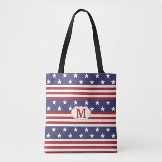 Stars en Stripes American Flag Patriotic Monogram Tote Bag (Voorkant)