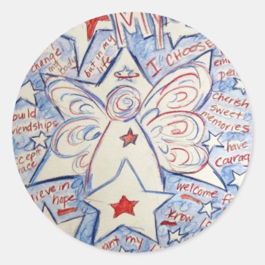 Stars en Stripes Angel Ronde Sticker (Voorkant)