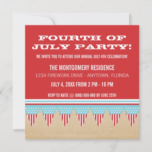 Stars en Stripes Banner op 4e juli Uitnodiging (Voorkant)