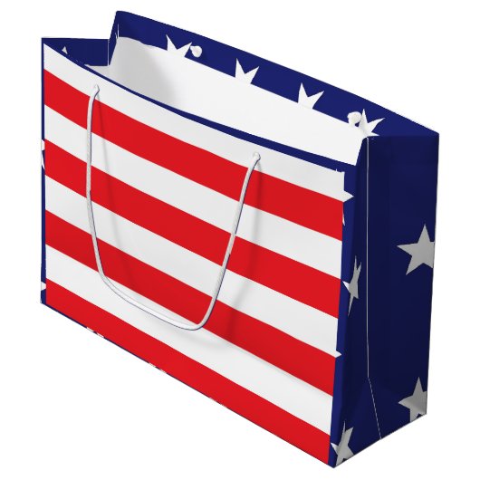 Stars en Stripes Large Gift Bag Red White Blue  Groot Cadeauzakje (Voorkant Gekanteld)