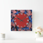 Stars en Stripes Patriottic Curls Square Clock Vierkante Klok (Huis)