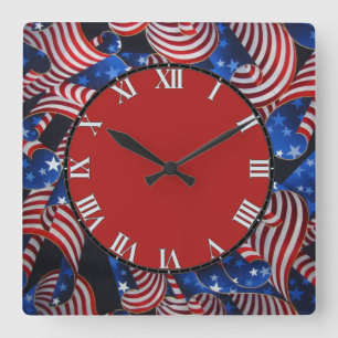 Stars en Stripes Patriottic Curls Square Clock Vierkante Klok