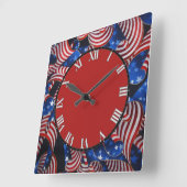 Stars en Stripes Patriottic Curls Square Clock Vierkante Klok (Hoek)