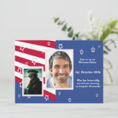 Stars en Stripes Photo Patriottic Party Invitation Kaart (Staand voorkant)