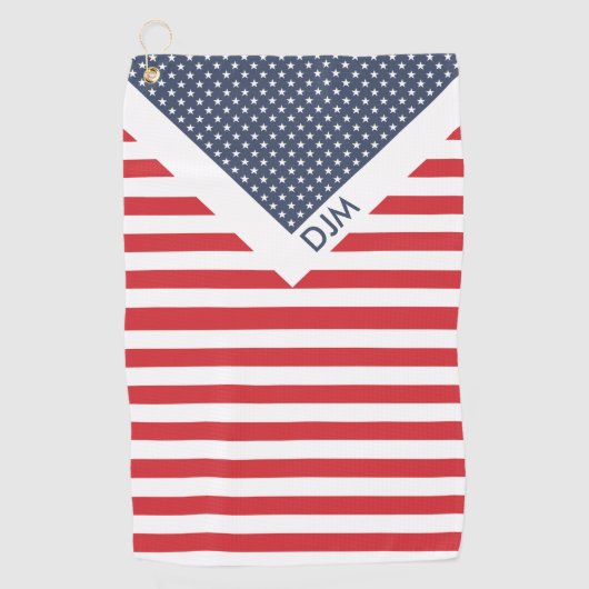 Stars en Stripes Red White en Blue Monogramed Golfhanddoek (Voorkant)