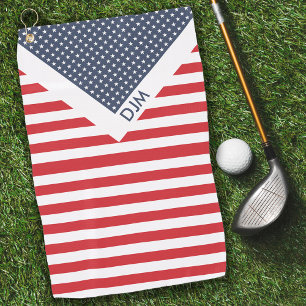 Stars en Stripes Red White en Blue Monogramed Golfhanddoek