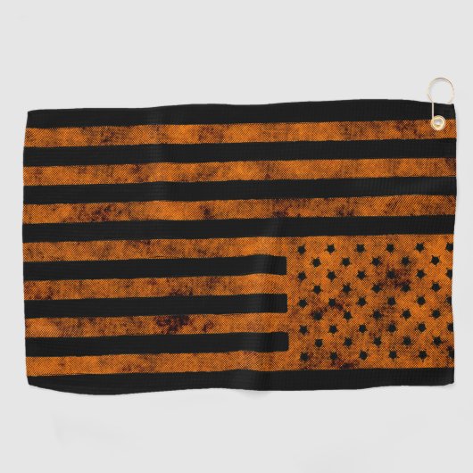 Stars en Stripes US Flag Sketchy Design in Oranje Golfhanddoek (Horizontaal)