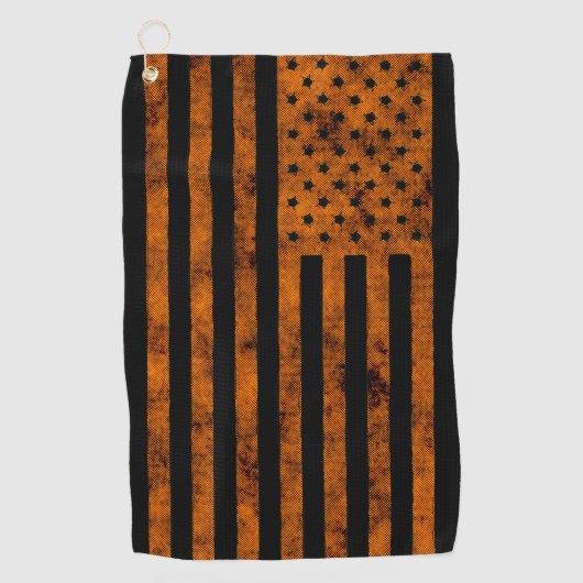 Stars en Stripes US Flag Sketchy Design in Oranje Golfhanddoek (Voorkant)