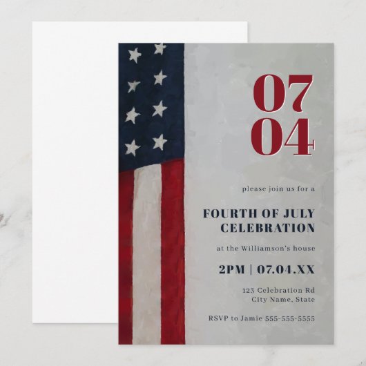Stars en Stripes Vlag Rood Blauw op 4 juli Kaart (Voorkant / Achterkant)