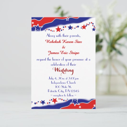 Stars en Stripes Wedding Kaart (Staand voorkant)