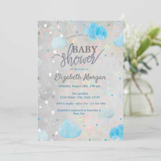 Stars en wolken holografisch optisch Baby shower Kaart (Staand voorkant)