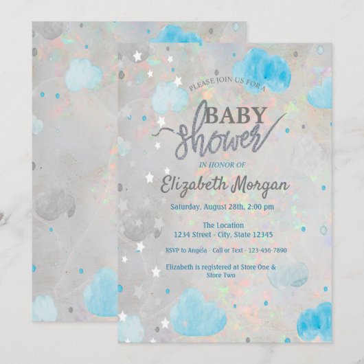 Stars en wolken holografisch optisch Baby shower Kaart (Voorkant / Achterkant)