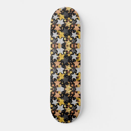 Stars Explosion Gold Black Bronze Silver Confetti Persoonlijk Skateboard (Voorkant)
